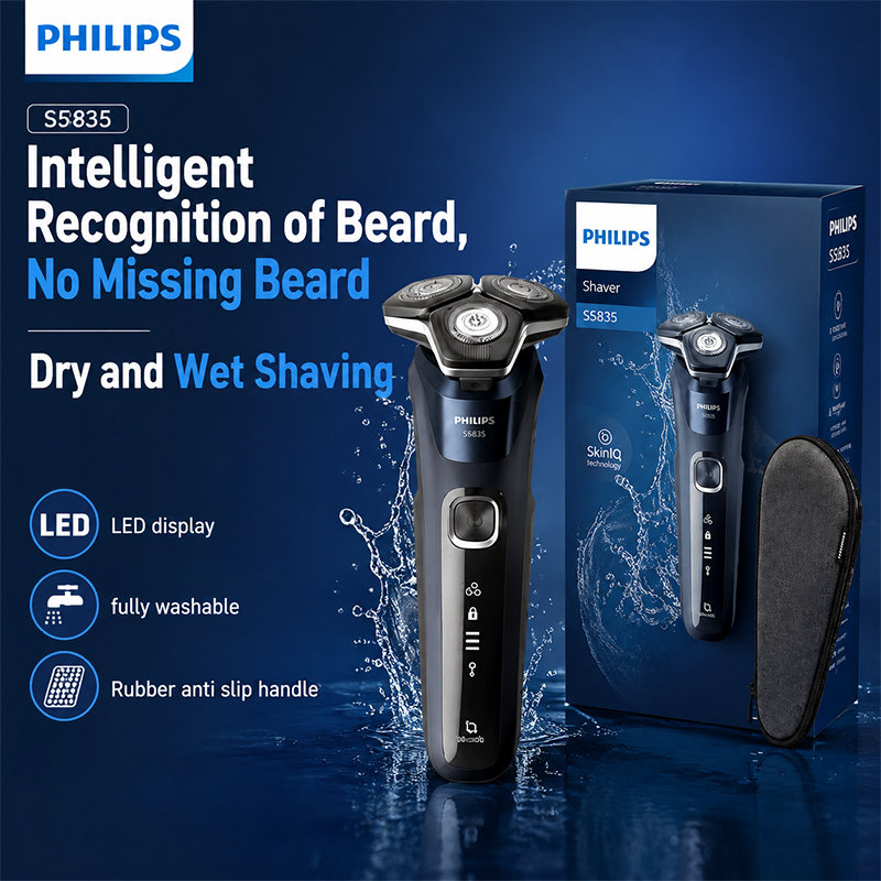 Mens Grooming Travel Kit - Philips S5835 Electric Shaver Rotary Wet