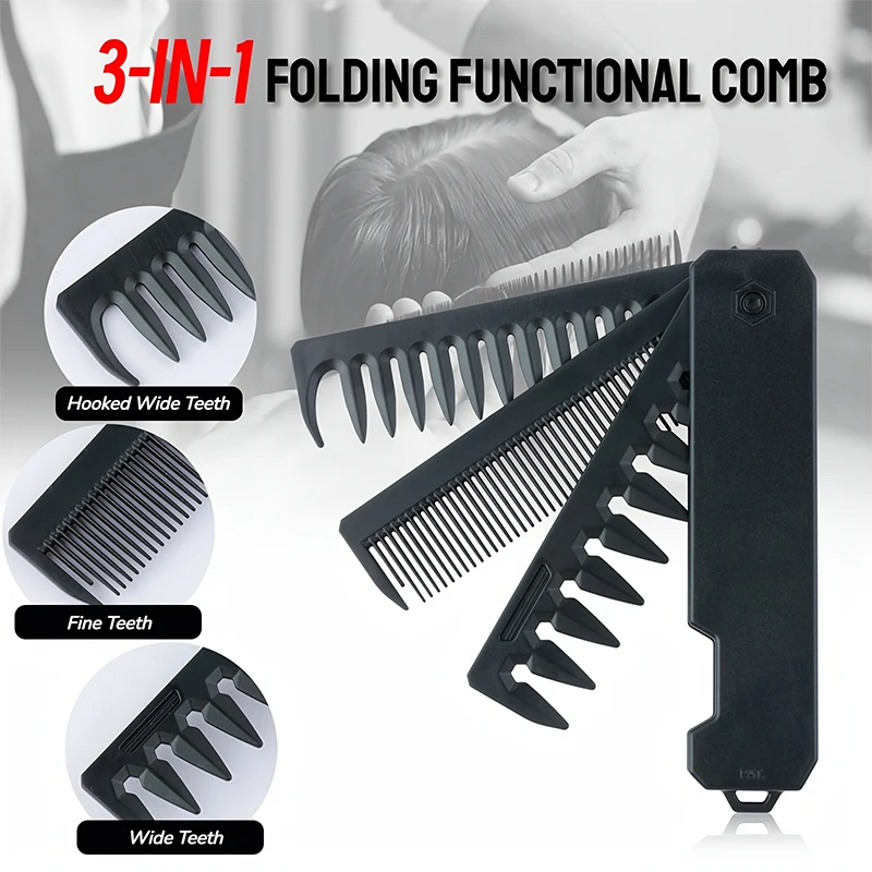 3-in-1 Folding Beard Comb for  - Mens Grooming Travel Kit recension och pris